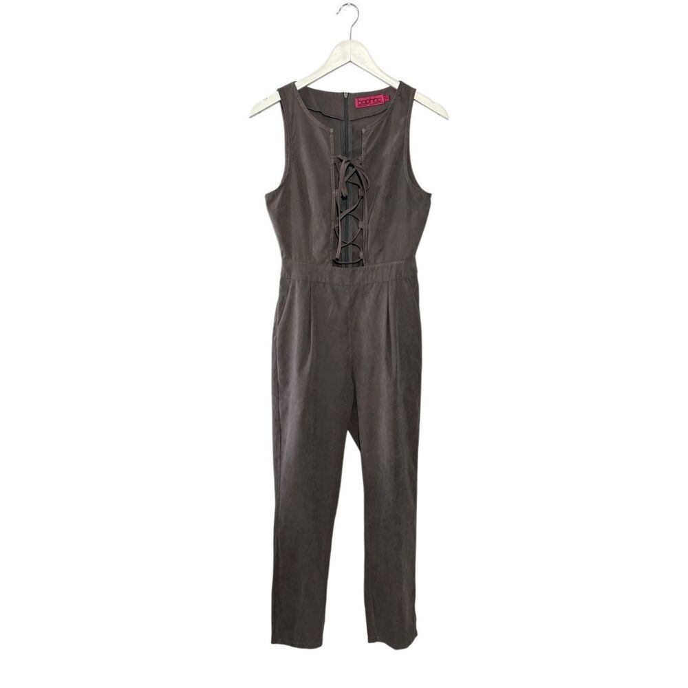 Boohoo lace up clay colored sleeveless jumpsuit - 4